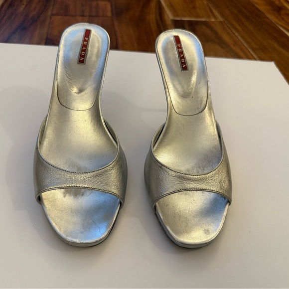 Prada Silver Mules with Low Heel Sleek Modern Design - Picture 1 of 7
